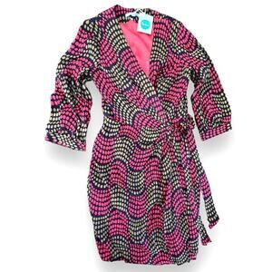 Boden Geometric Dot Silk Blend Wrap Dress | Size 6 R, Brown Coral Olive, WH303